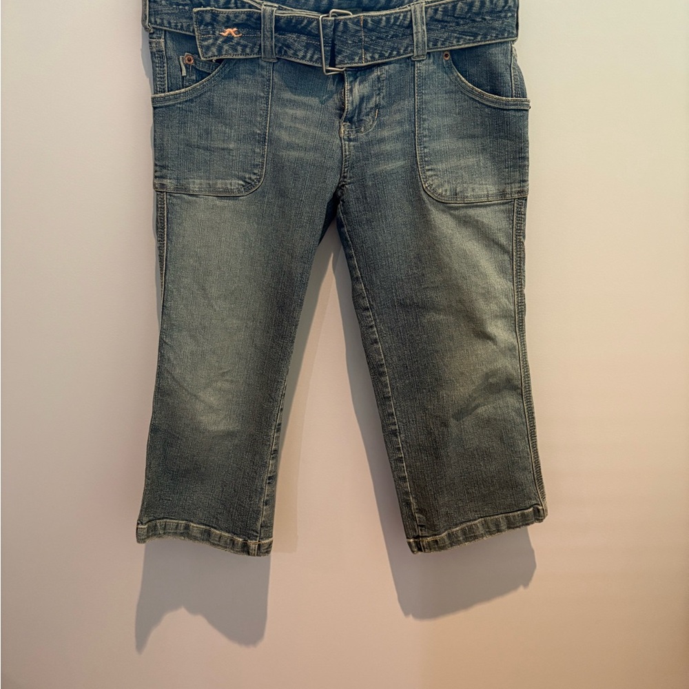 Vintage Hollister Blue Cropped Jeans with Distressed Details in Size 5